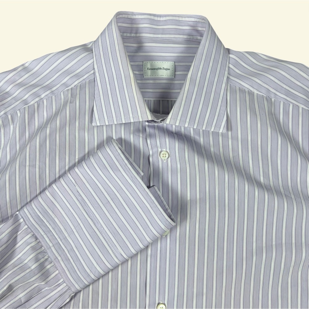 Ermenegildo Zegna Dress Shirt Regular Fit Men's Large Purple Striped French Cuff